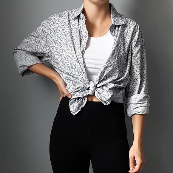 Blue, White and Brown Floral Print Button-up Shirt - Picture 5 of 8